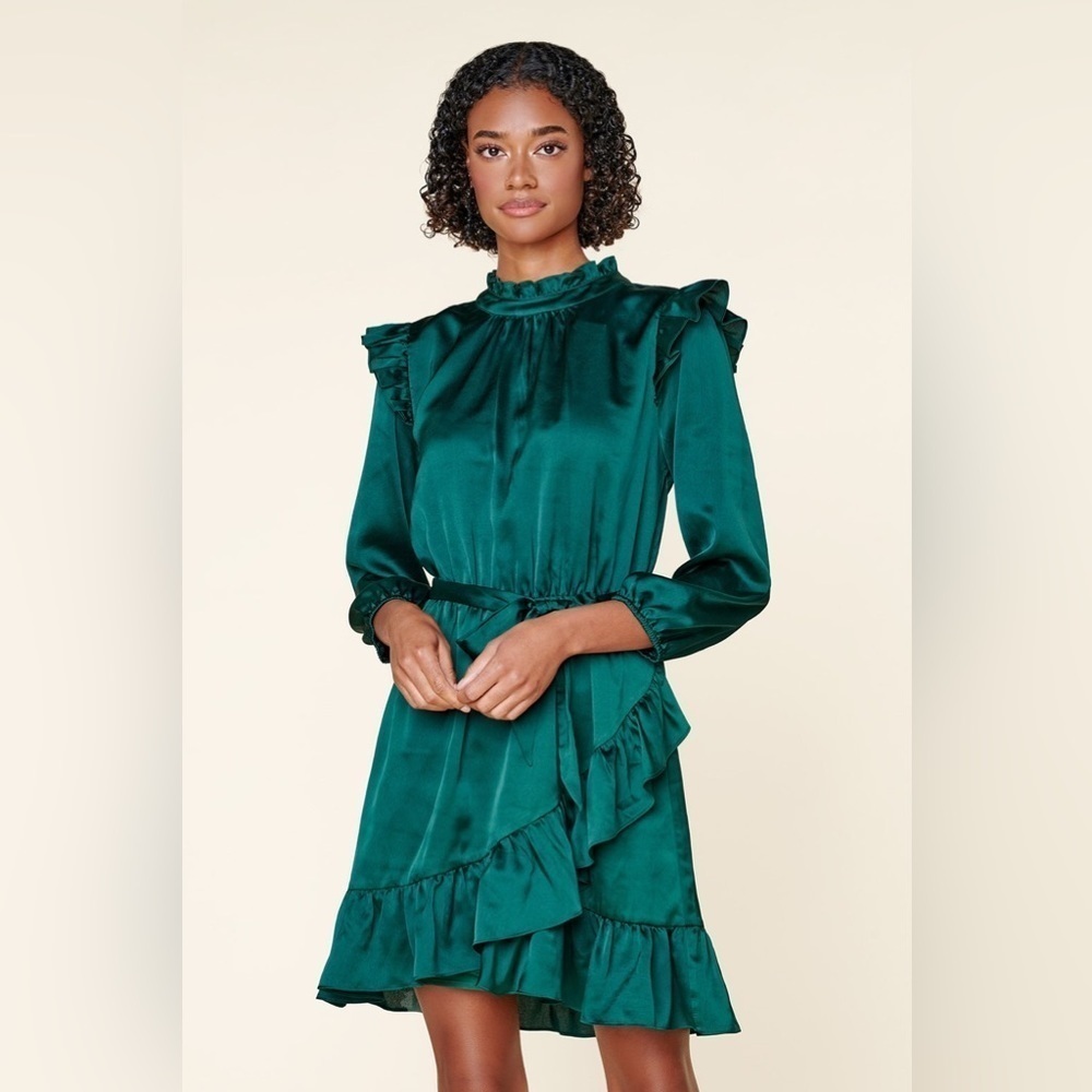 SUGARLIPS One And Only Asymmetrical Flounce Mini Dress Emerald green SZ Small